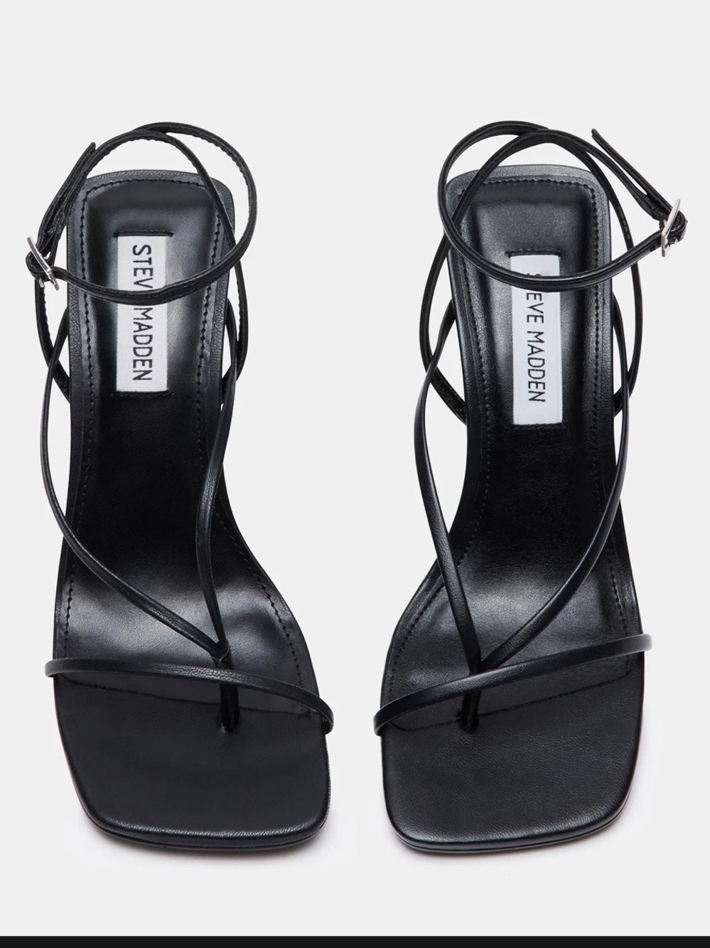 Steve Madden Black Strappy Square-Toe Heels with Ankle Wrap